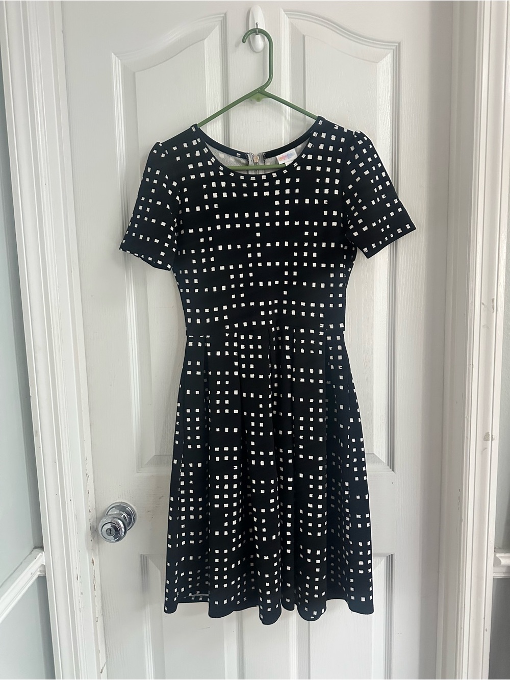 LuLaRoe Black Dress with White Square Print